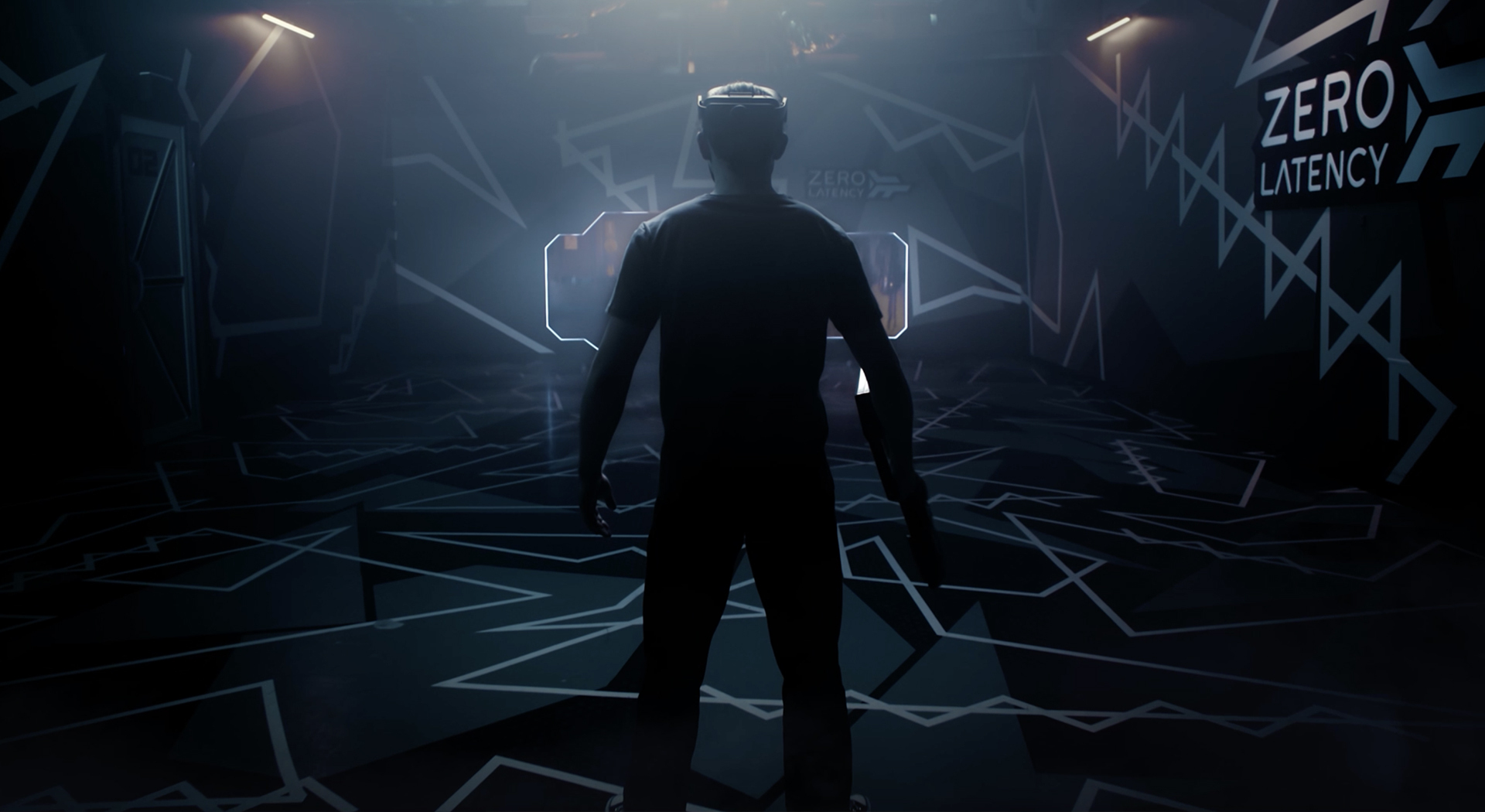 Player immersed in a Zero Latency free-roam VR arena