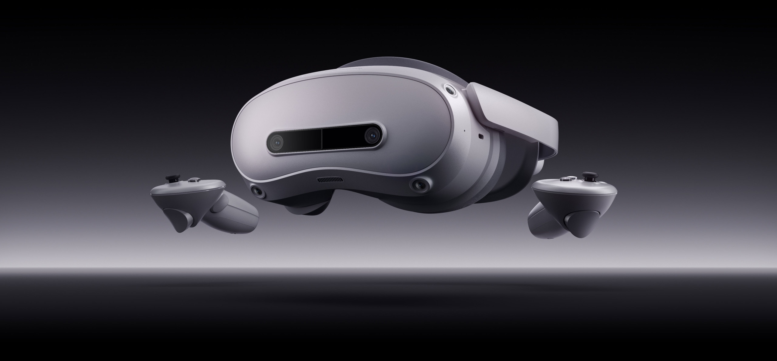 VR headset with two controllers